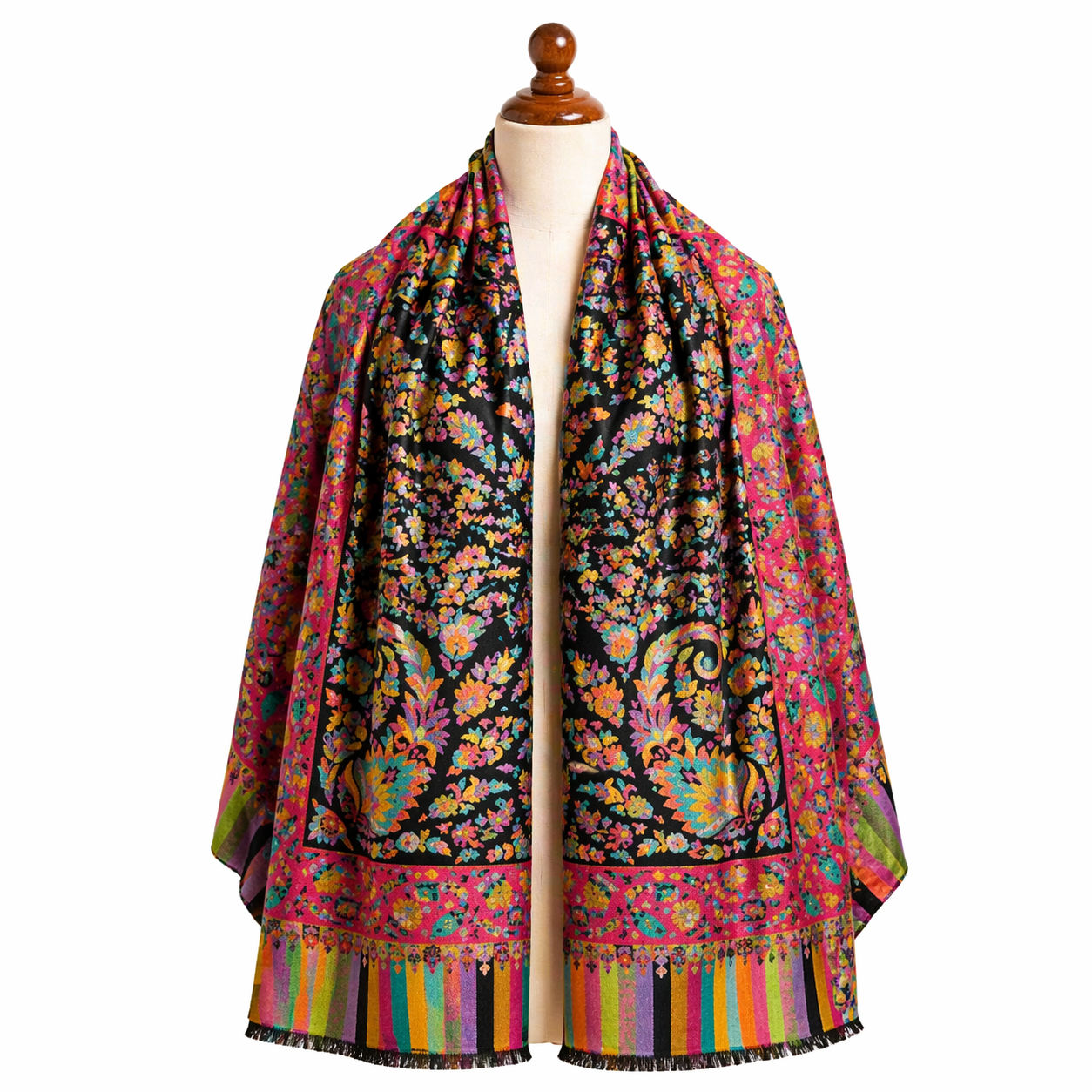 Semi Pashmina Kani Shawl With Pink Border